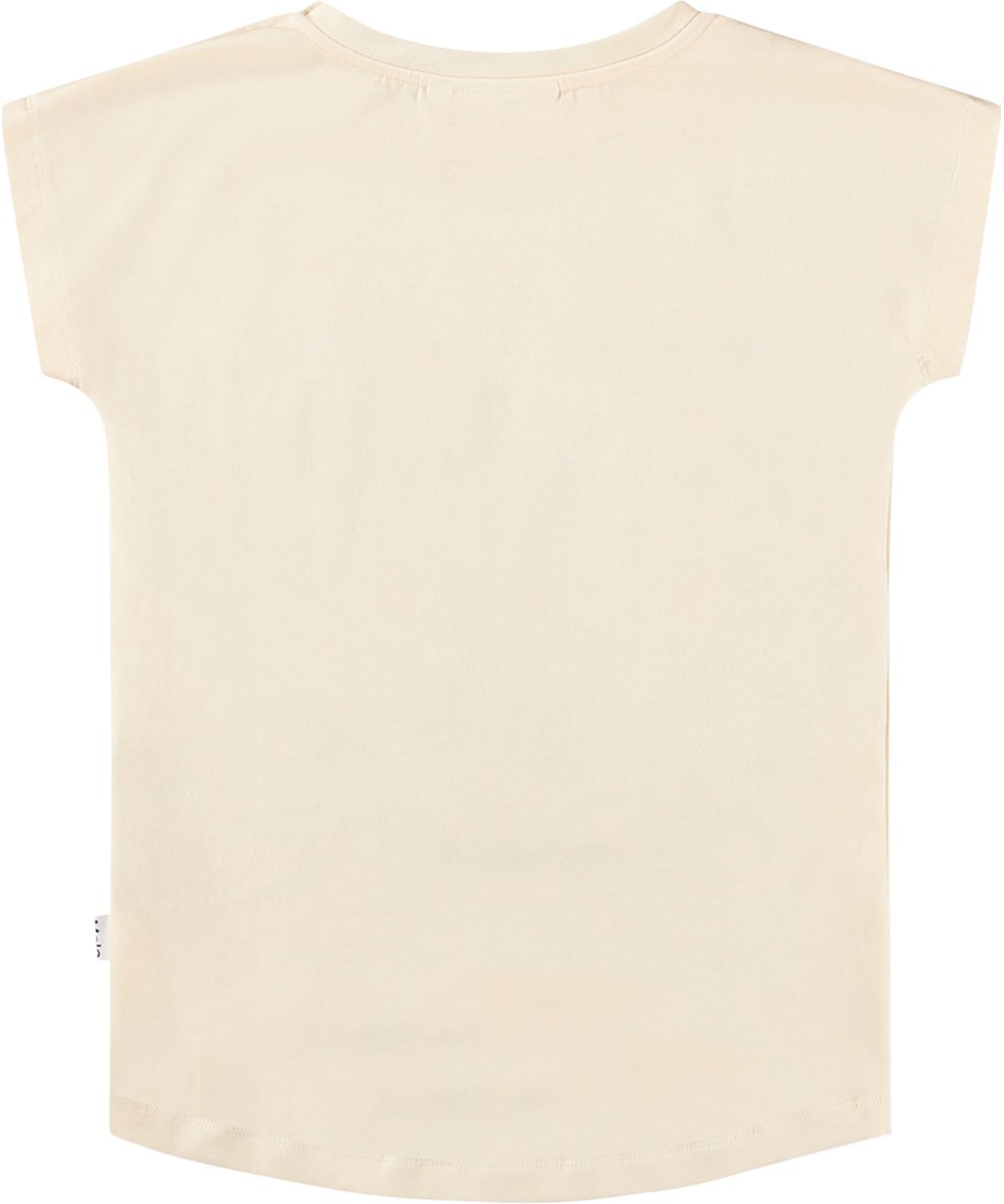 Ragnhilde - Nature Bow - Off-white T-shirt for children made of organic cotton with a cat print  