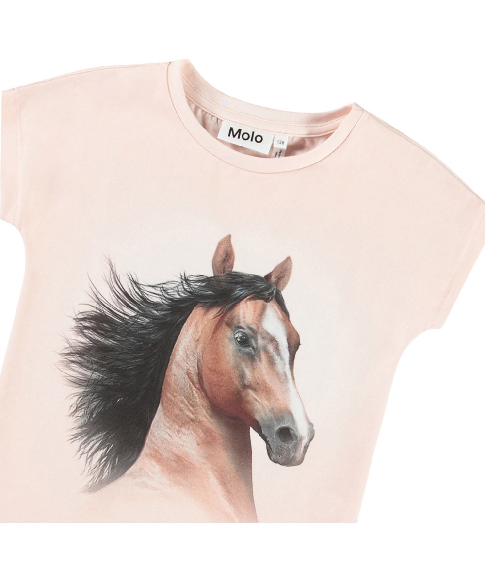 Ragnhilde - Pony Amour - Pink t-shirt with print for children made from soft organic cotton with a round neck and short sleeves.
