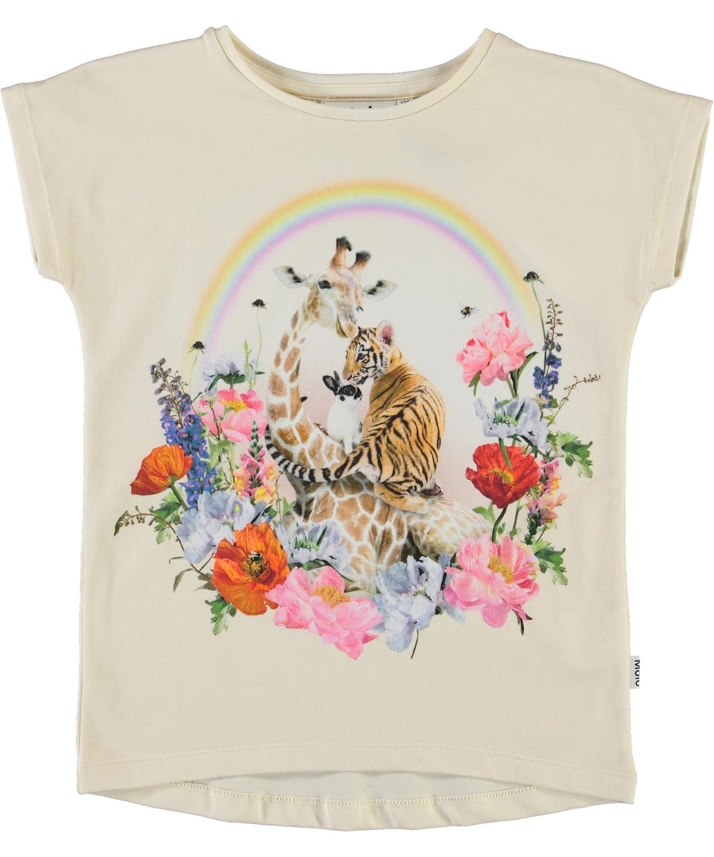 Ragnhilde - Rainbow Circle - Organic t-shirt with flowers, animals and rainbow