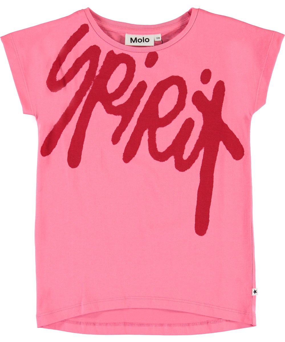 Ragnhilde - Spirit Spay - Organic pink t-shirt with text