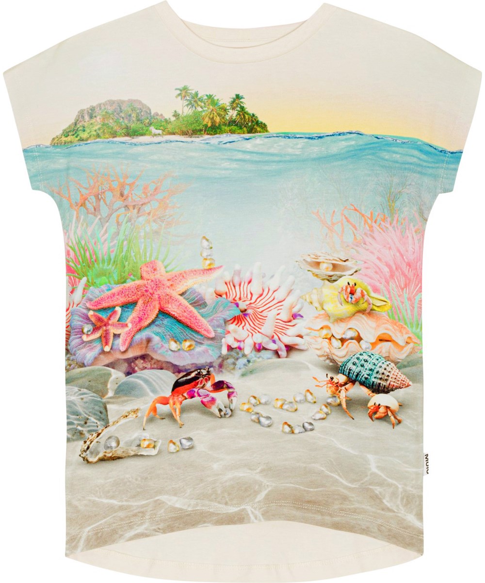 Ragnhilde - Underwater Fun - White, organic cotton t-shirt with coral reef print