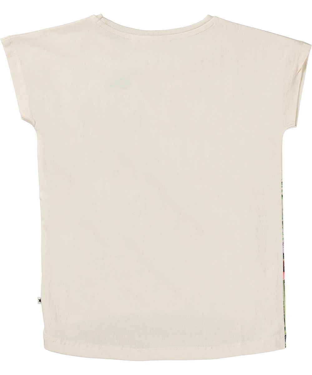 Ragnhilde - Wild Horses - Light coloured t-shirt in organic cotton with a print of horses and flowers 