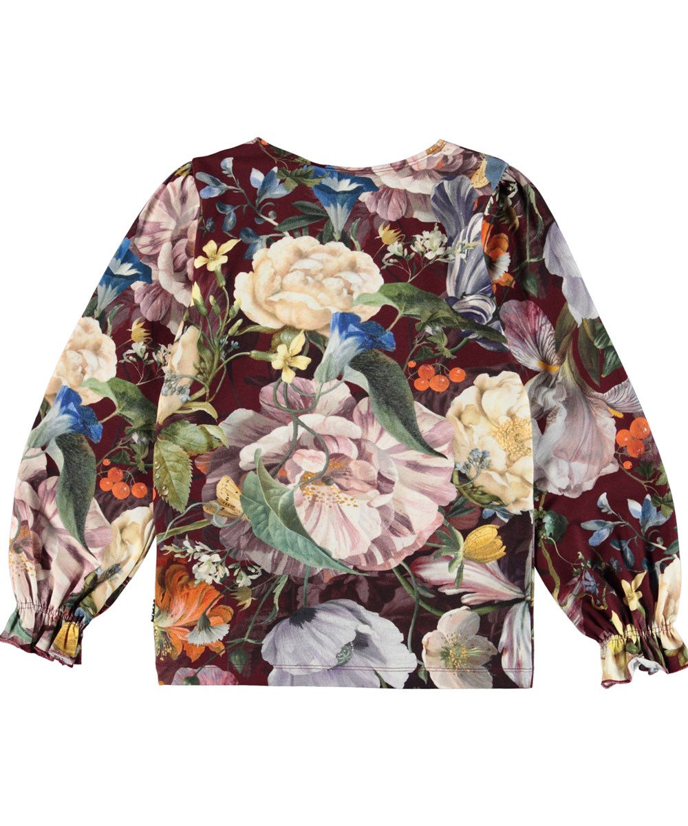 Raina - Botanical Canvas - Bordeaux red organic top with flowers