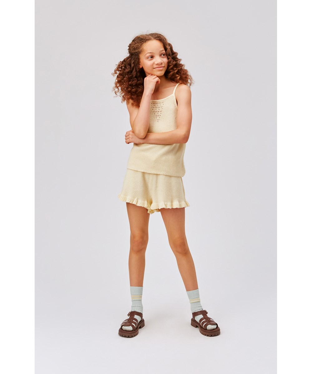 Ranita - Pearled Ivory - Light yellow knit strap top