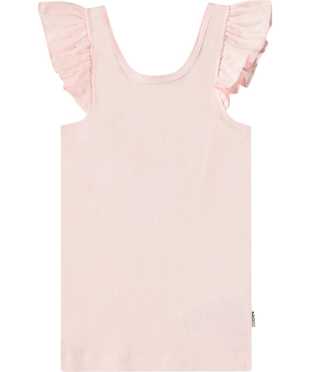 Ranja - Charlotte Pink - Pink tank top top for children in soft organic cotton with ruffley sleeves.