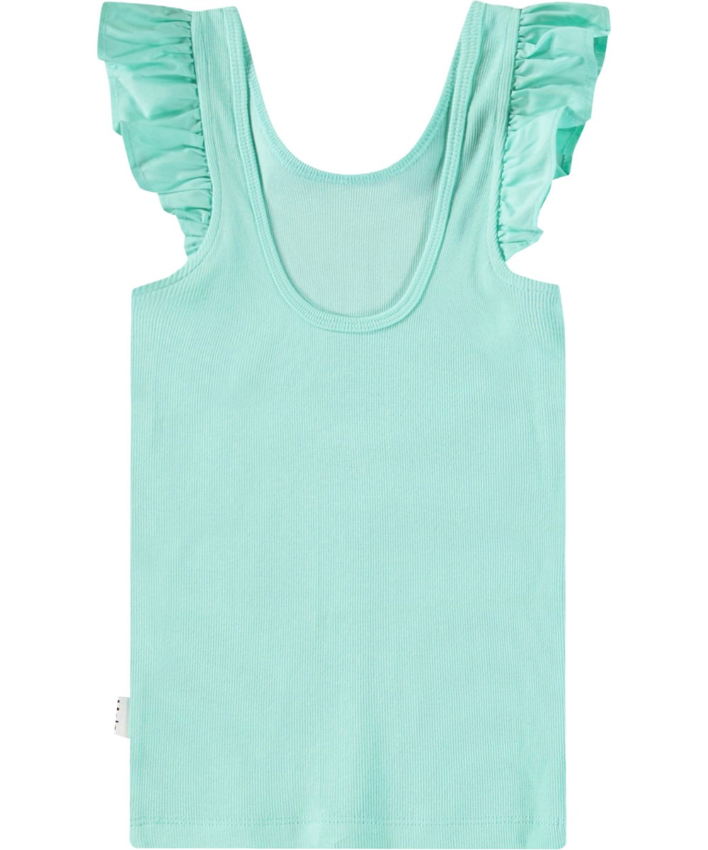 Ranja - Ocean Wave - Turquoise tank top for children in soft organic cotton with ruffle sleeves.