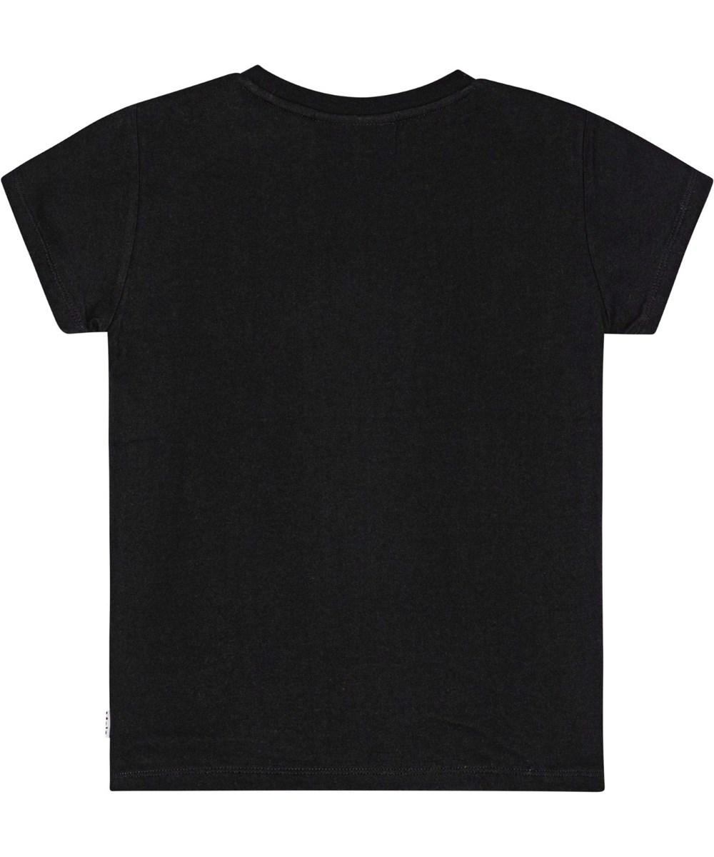 Ranva - Black - Black T-shirt in organic cotton with round neckline, sequin yellow cherry embroidery.