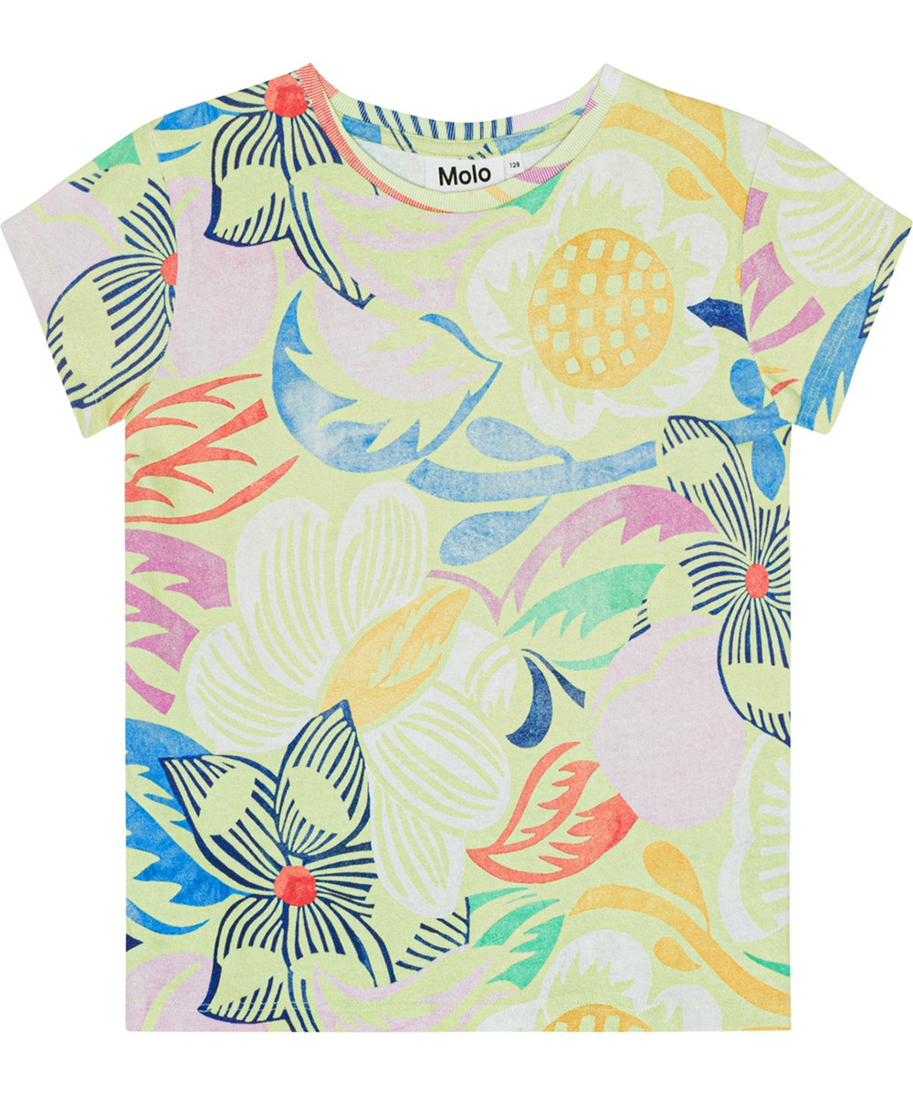 Ranva - Charleston Floral - Light green, organic cotton t-shirt with an artistic flower print