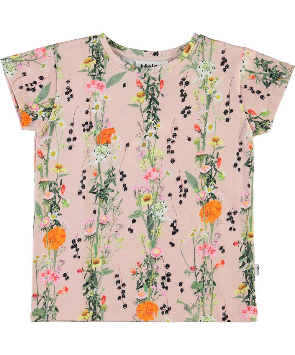 Ranva - Vertical Rose - Rose organic t-shirt with floral print