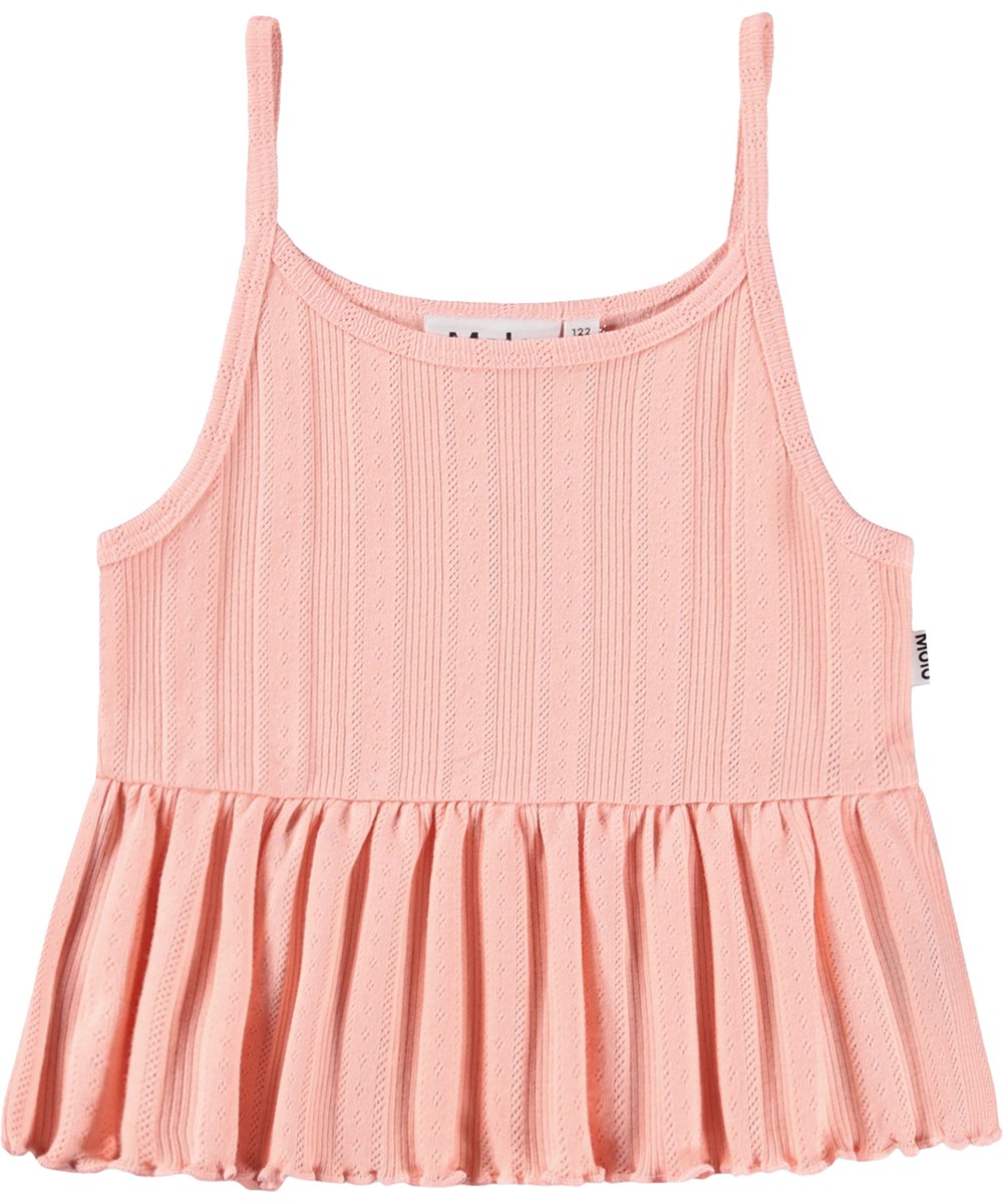 Rany - Peach Bud - Coral-coloured, sleeveless top for children made of organic cotton with narrow straps 