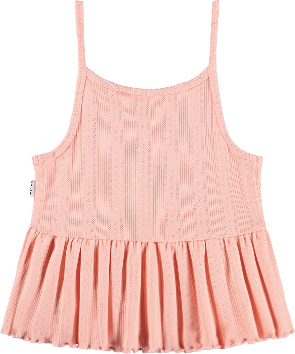 Rany - Peach Bud - Coral-coloured, sleeveless top for children made of organic cotton with narrow straps 