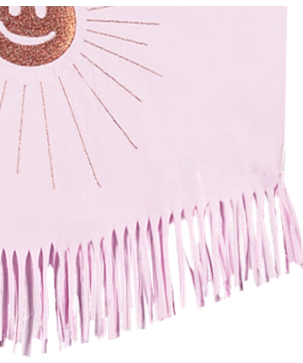 Rassita - Glowing - Pink oversized top for children in organic cotton with ribbed neckline and fringes at the bottom.