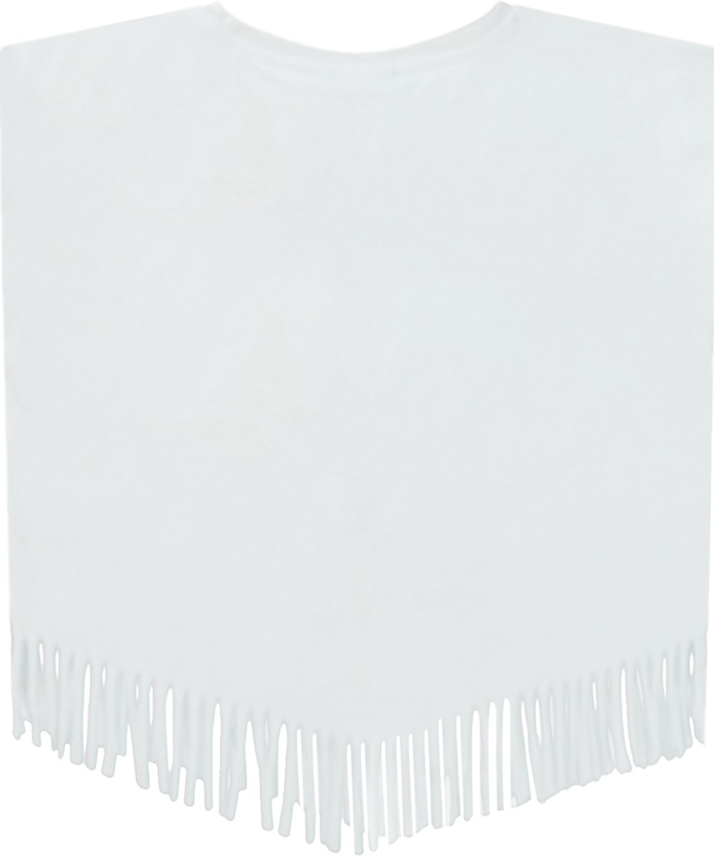 Rassita - Rainbow Heart - White oversized top for children in organic cotton with ribbed neckline and fringes at the bottom.