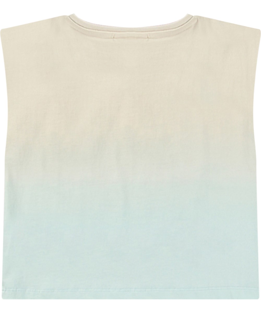 Ravonda - Magic Sand - Light blue and beige oversized top for children in organic cotton with ribbed neckline.