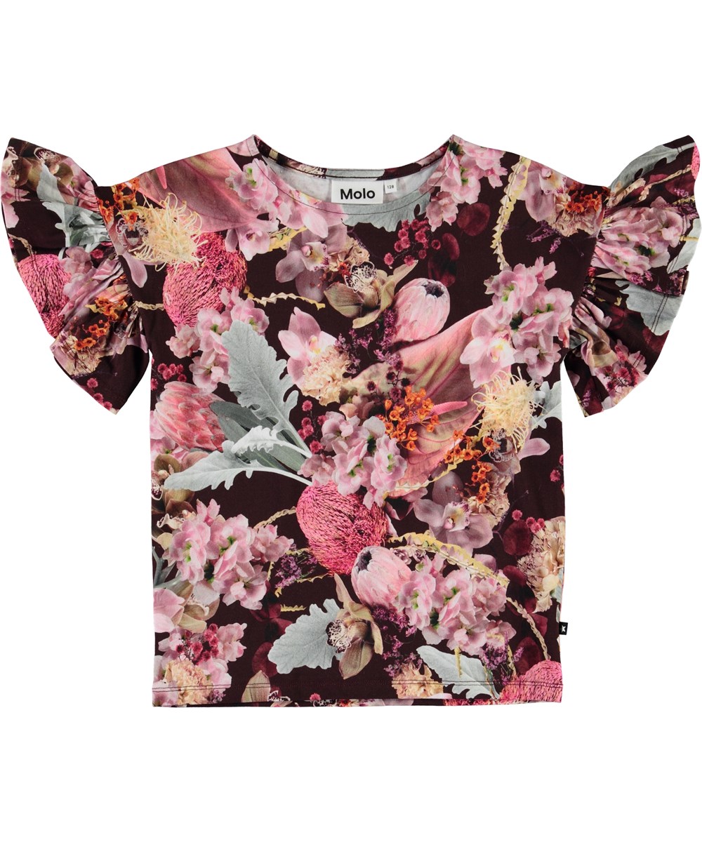 Rayah - Winter Bouquet - Organic t-shirt with ruffles and flowers 