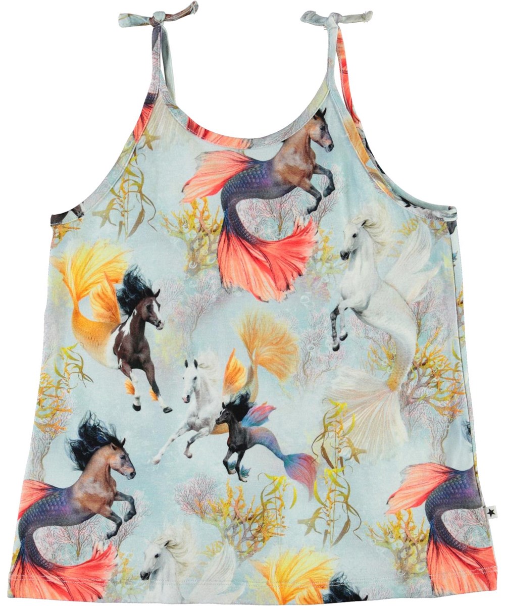 Reba - Horses Of The Sea - Light blue top with sea horse print