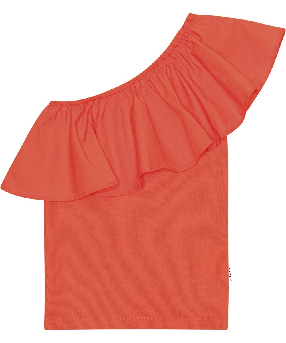 Rebecca - Red Clay - Red one-shoulder top in organic cotton with stretch