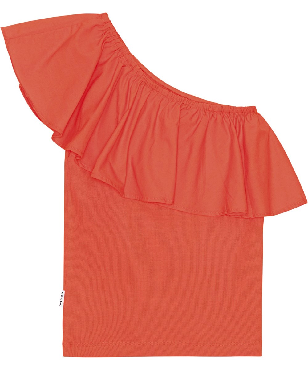 Rebecca - Red Clay - Red one-shoulder top in organic cotton with stretch