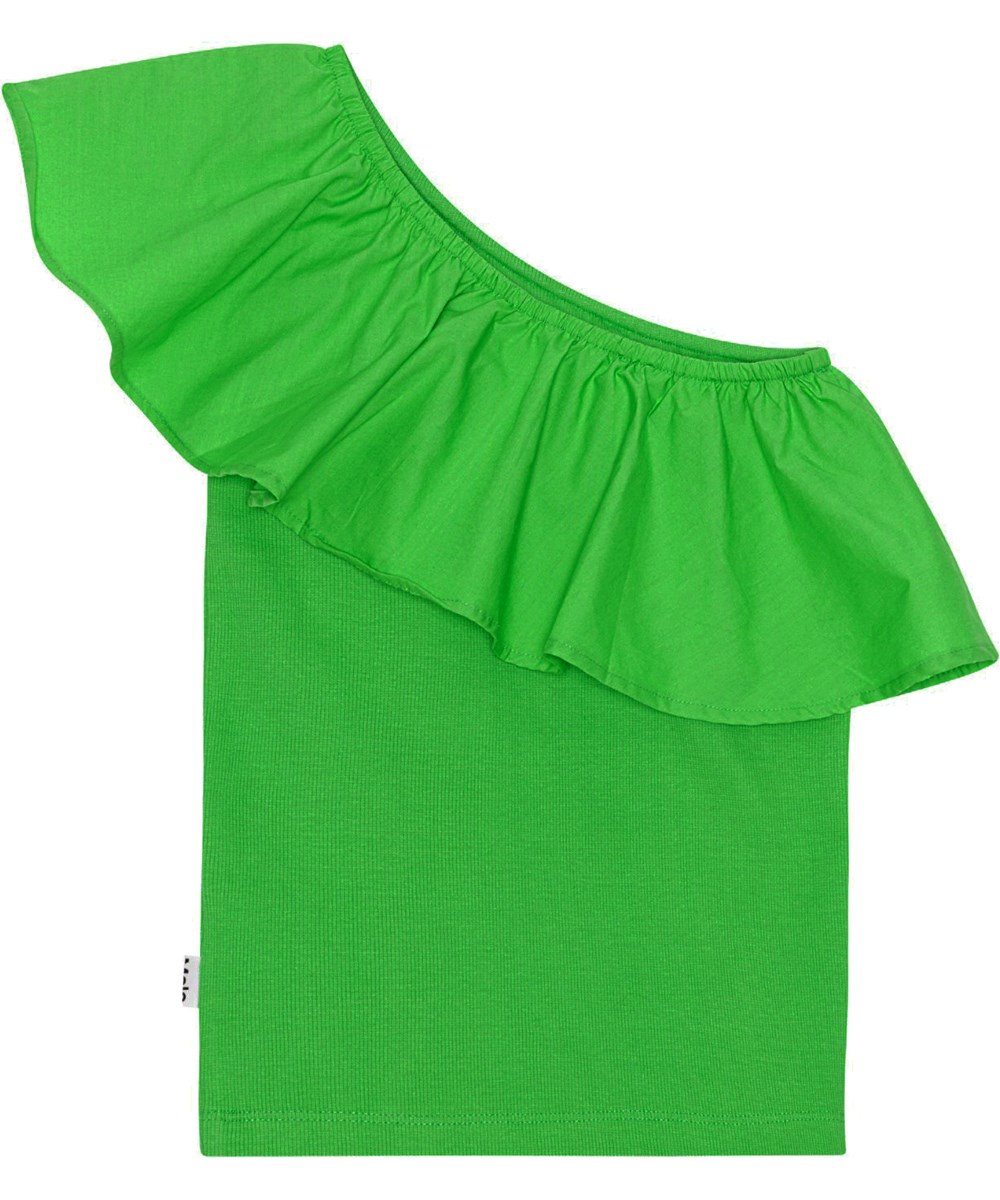 Rebecca - Classic Green - Green, one-shoulder top in organic cotton with stretch