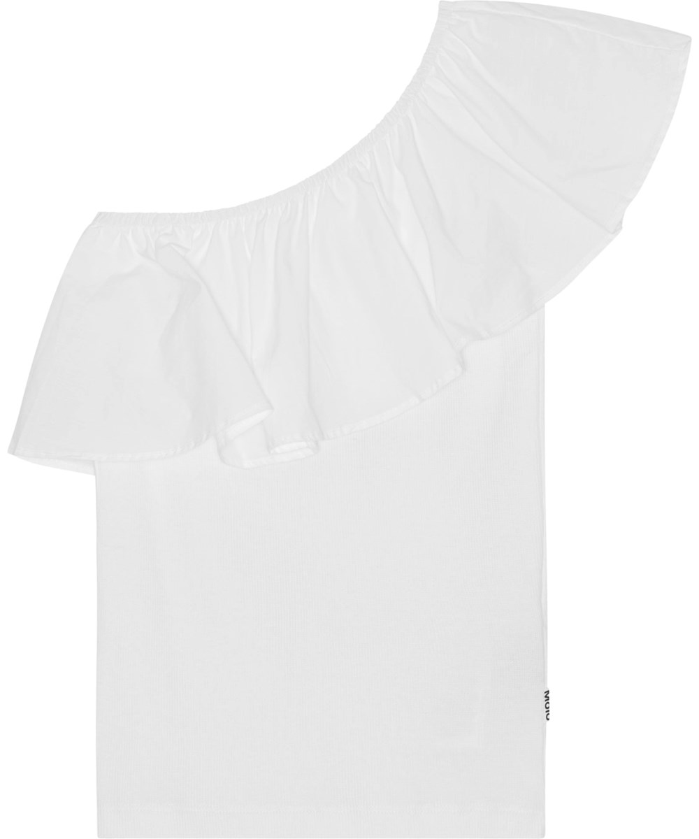 Rebecca - White - White, one-shoulder top in organic cotton with stretch
