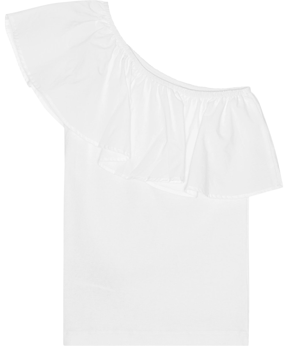 Rebecca - White - White, one-shoulder top in organic cotton with stretch