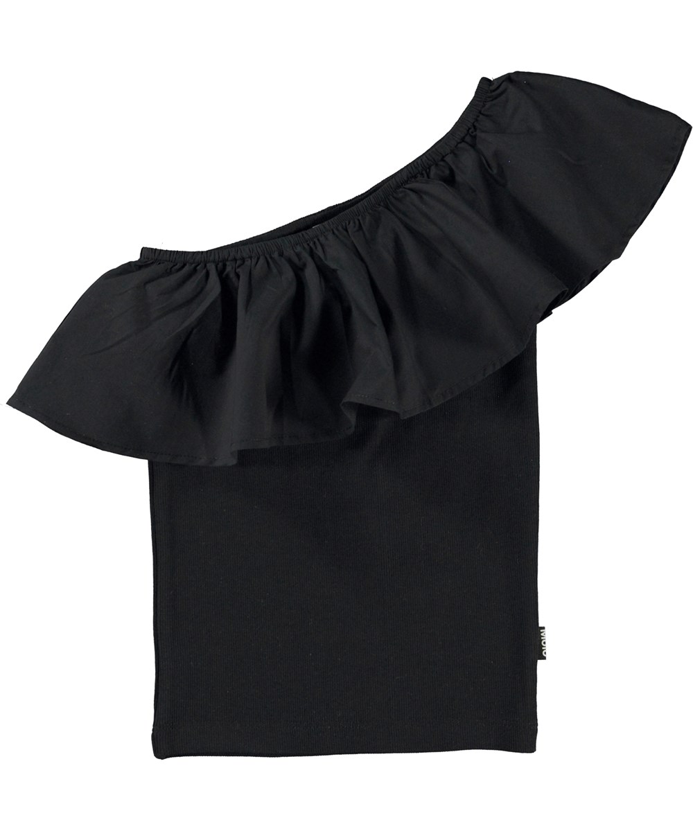 Rebecca - Black - Black organic top with ruffle