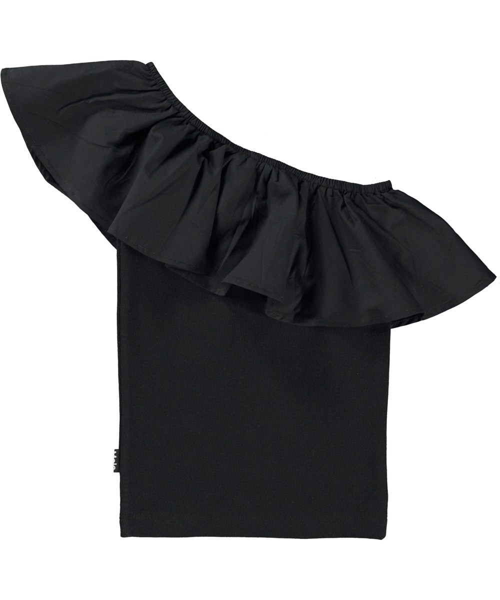 Rebecca - Black - Black organic top with ruffle