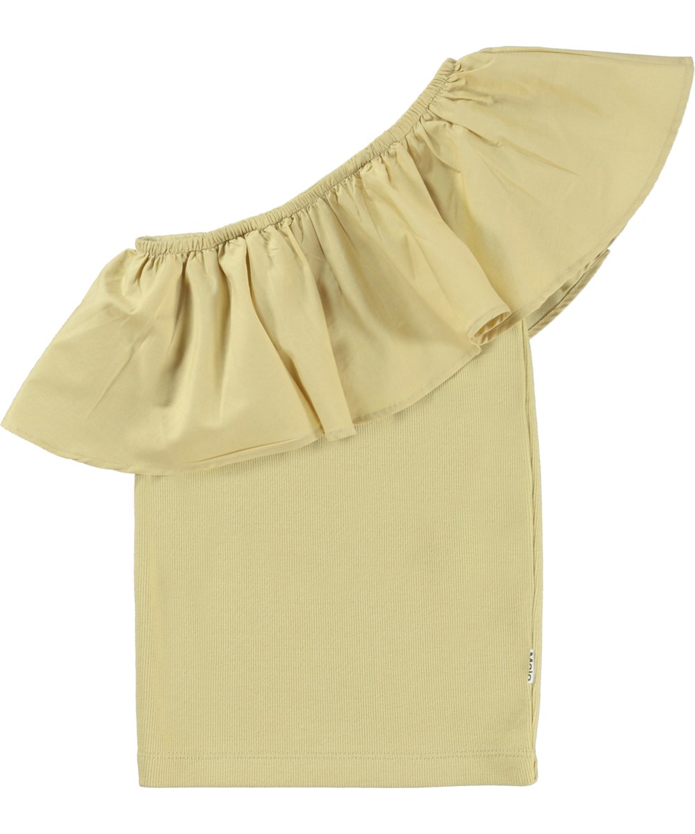 Rebecca - Cardboard - Light coloured dusty yellow organic top with ruffle