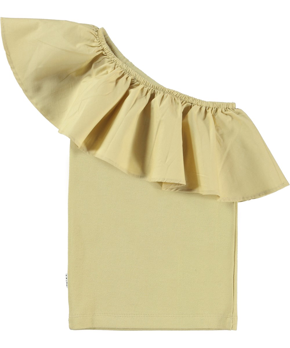 Rebecca - Cardboard - Light coloured dusty yellow organic top with ruffle