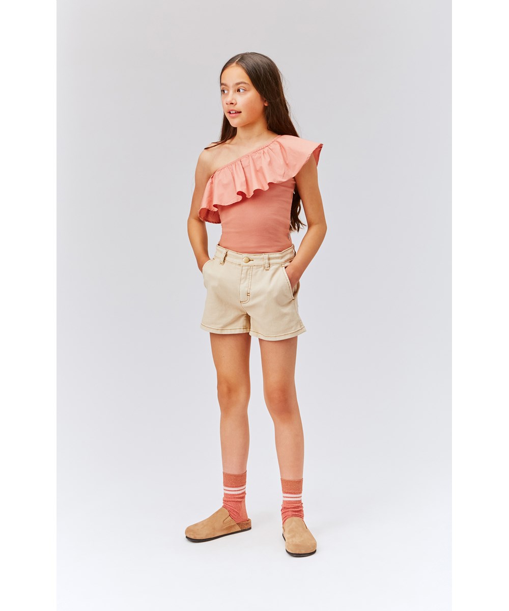 Rebecca - Muted Rose - Dusty rose organic top with ruffle