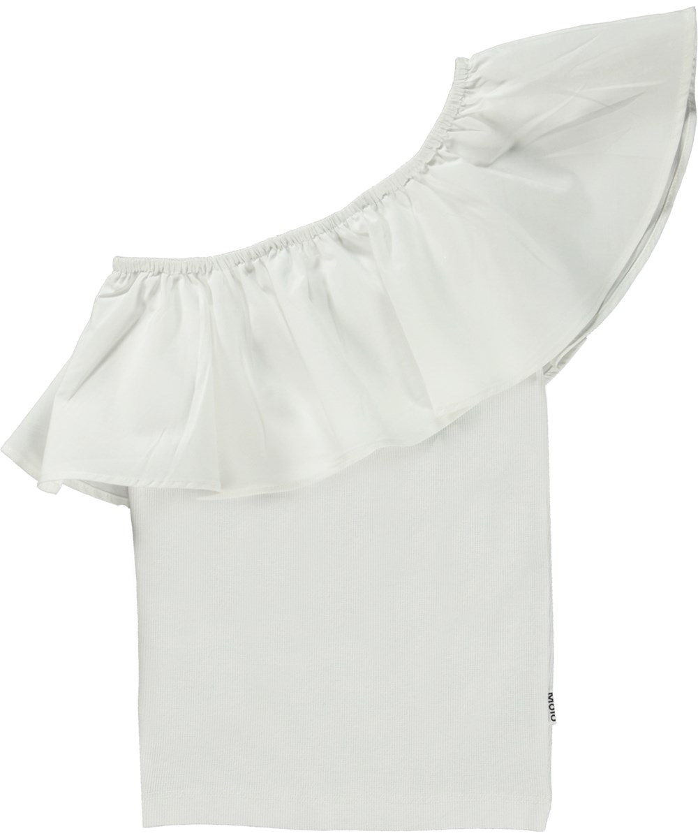Rebecca - White - White organic top with ruffle