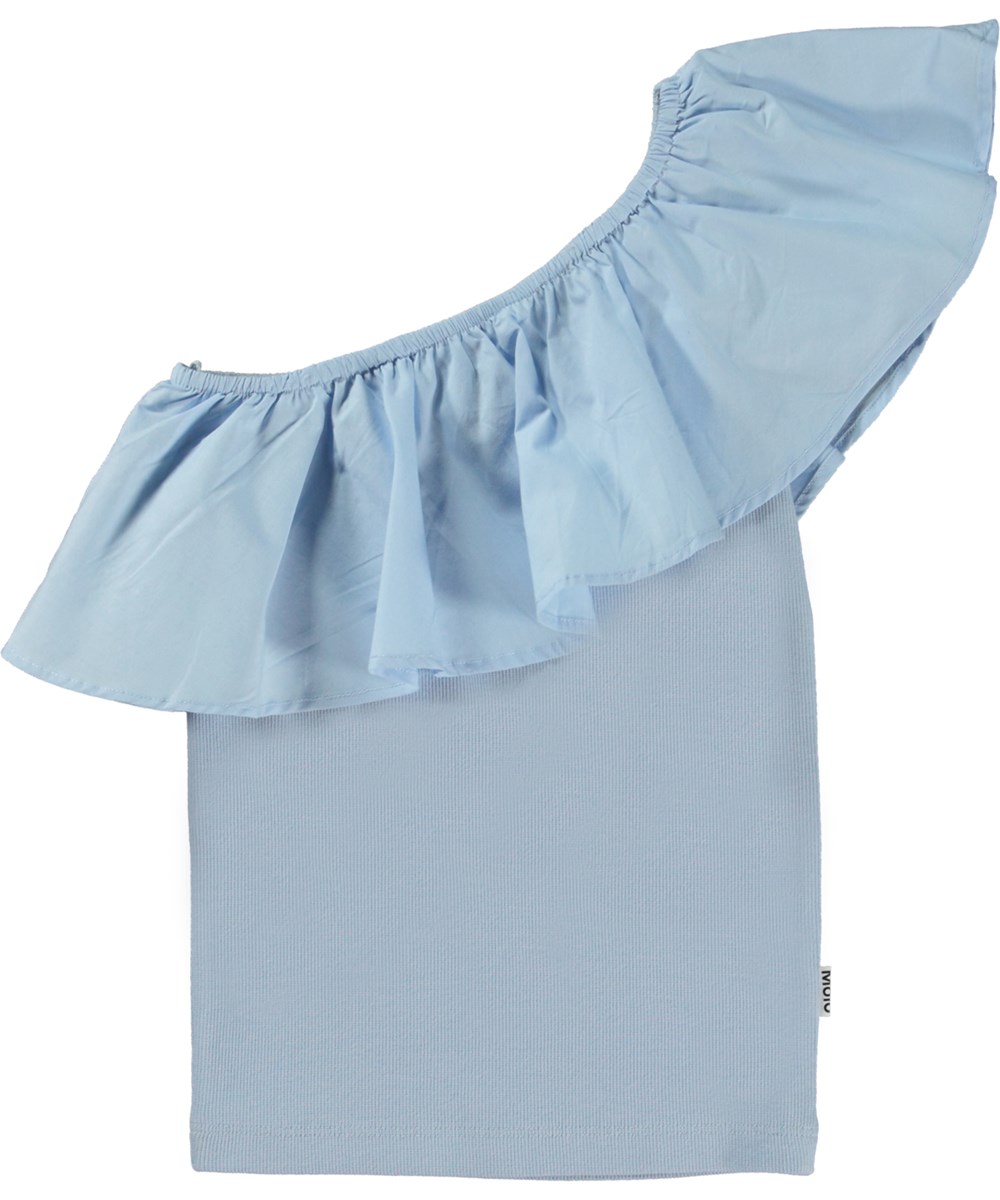 Rebecca - Windy - Light blue organic top with ruffle