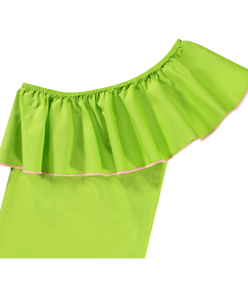 Rebecca - Apple Green - Green one-shoulder top for children in organic cotton with stretch.