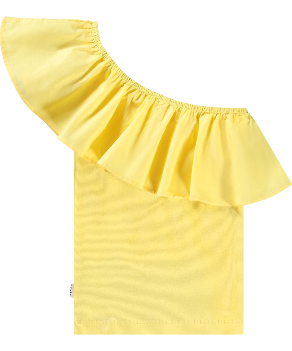 Rebecca - Sunbright - Yellow one-shoulder top for children in organic cotton with stretch.