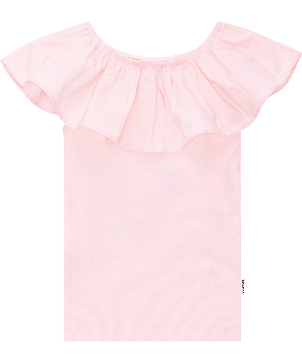 Reca - Candy Floss - Pastel pink, sleeveless, off-the-shoulder top in soft, organic cotton with stretch