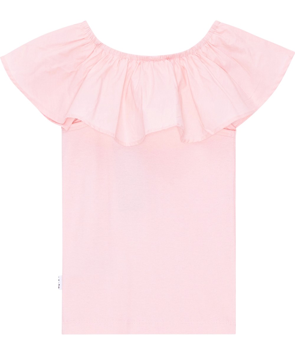 Reca - Candy Floss - Pastel pink, sleeveless, off-the-shoulder top in soft, organic cotton with stretch