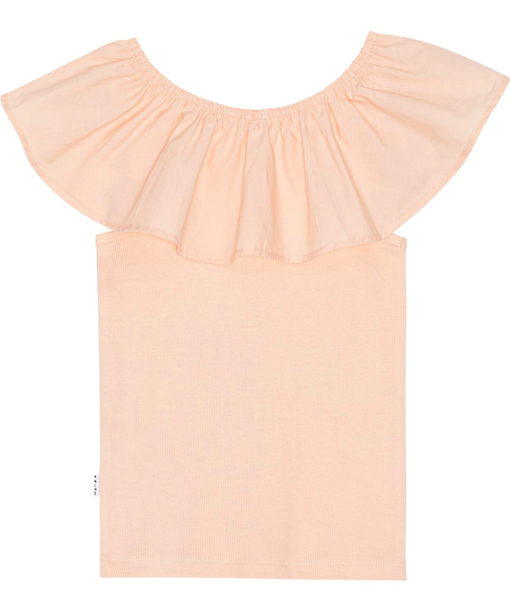 Reca - Fluffy Rose - Peach coloured, sleevelss, off-the-shoulder top in soft, organic cotton with stretch