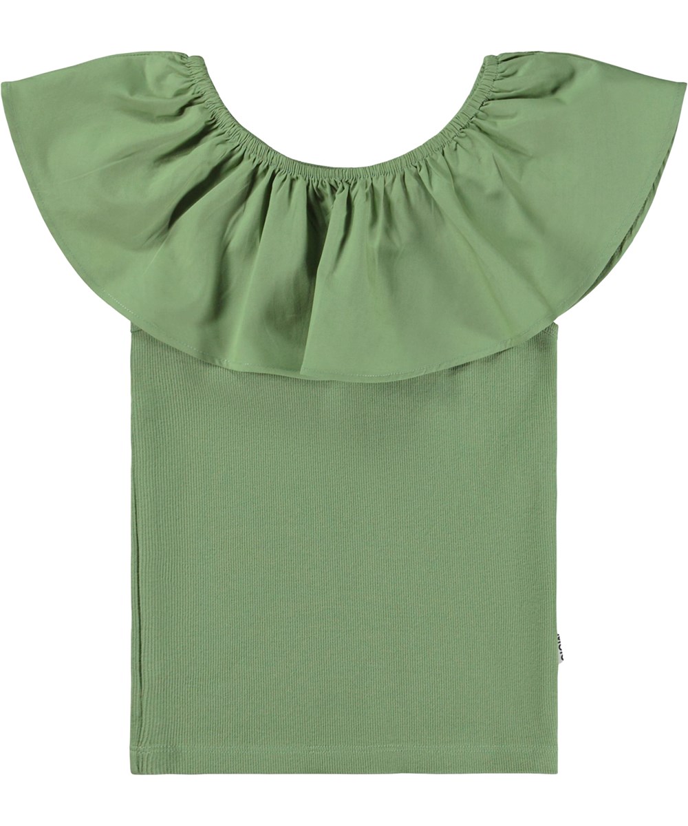 Reca - Moss Green - Green organic top with poplin collar