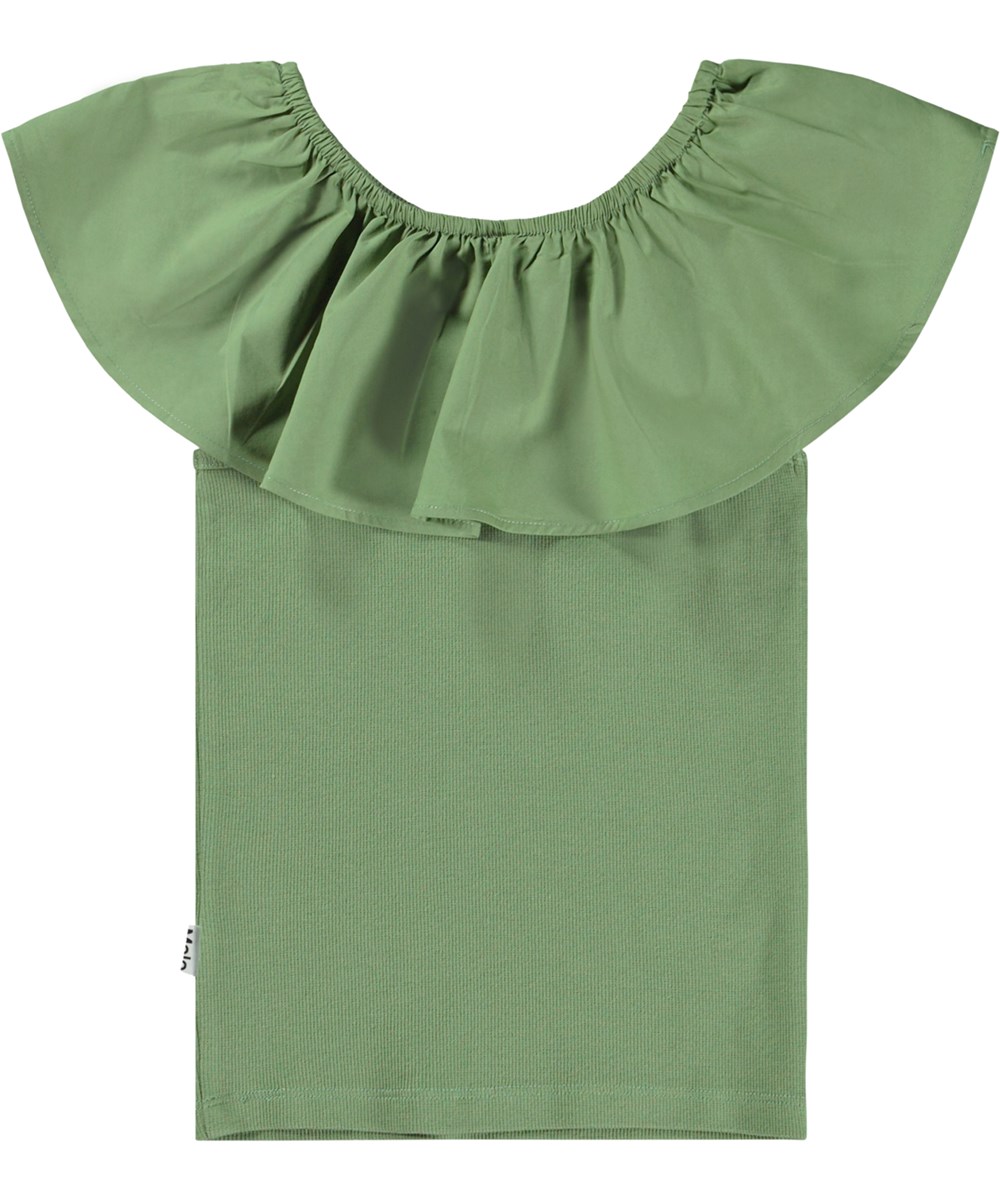 Reca - Moss Green - Green organic top with poplin collar
