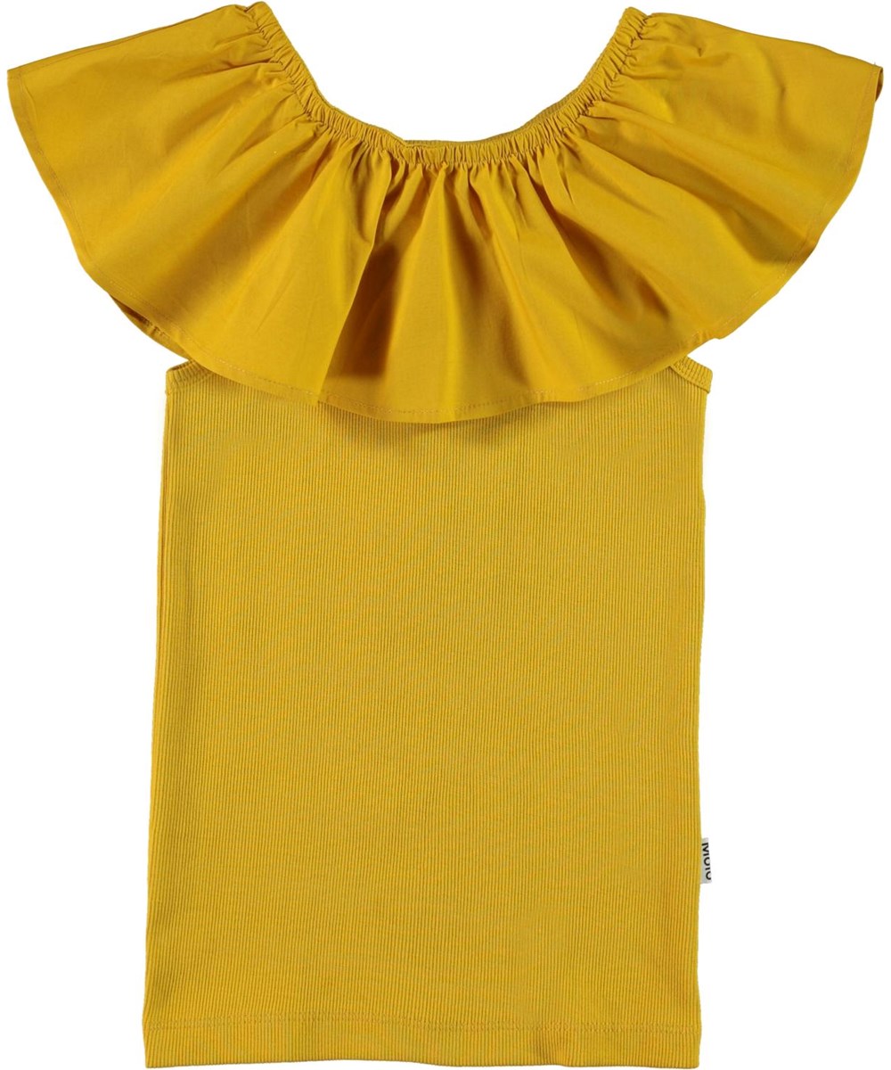 Reca - Nugget Gold - Golden organic vest with ruffle 