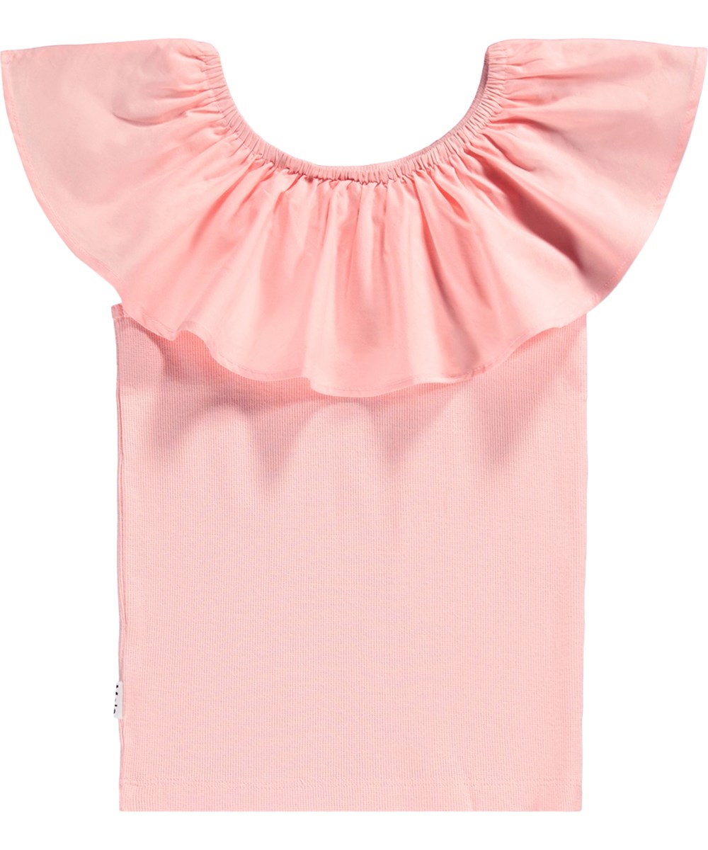 Reca - Peach Bud - Pink off-shoulder top for children made of organic cotton 