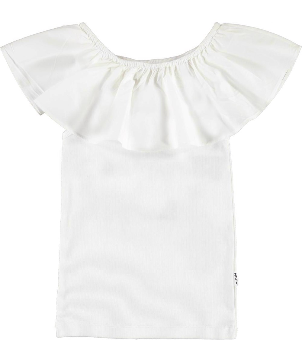 Reca - White - White organic top with ruffle edge