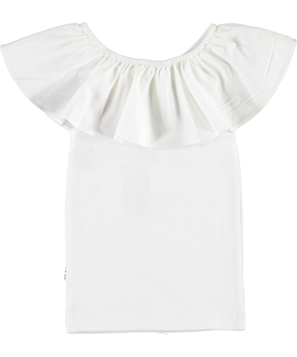 Reca - White - White organic top with ruffle edge