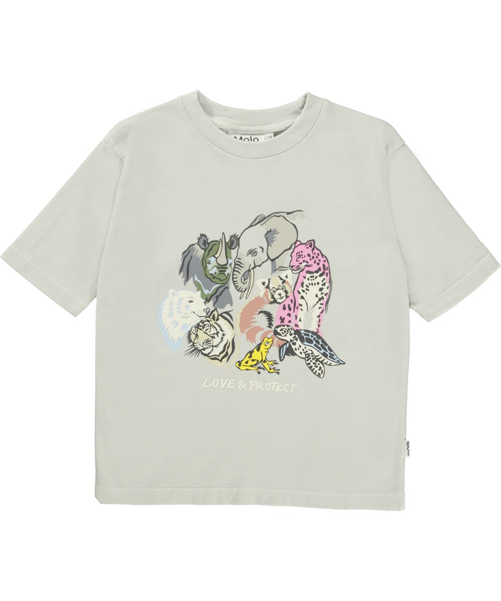 Reen - Soft Sand - Stone coloured organic t-shirt with hand drawn animal print