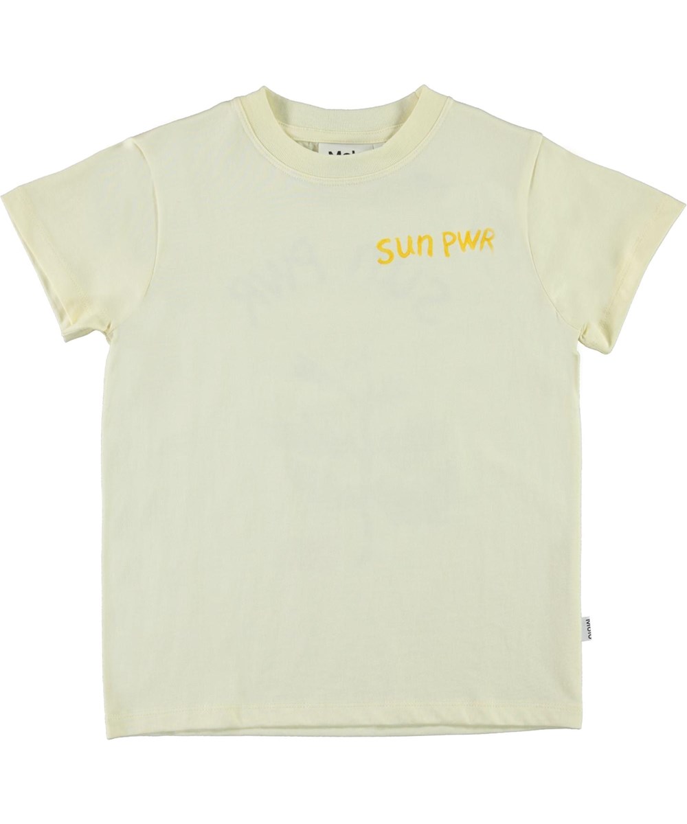 Reeve - SUN PWR - Light yellow organic t-shirt Flower and sun pwr