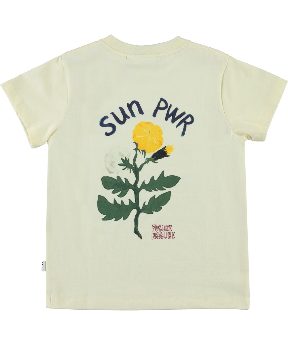 Reeve - SUN PWR - Light yellow organic t-shirt Flower and sun pwr
