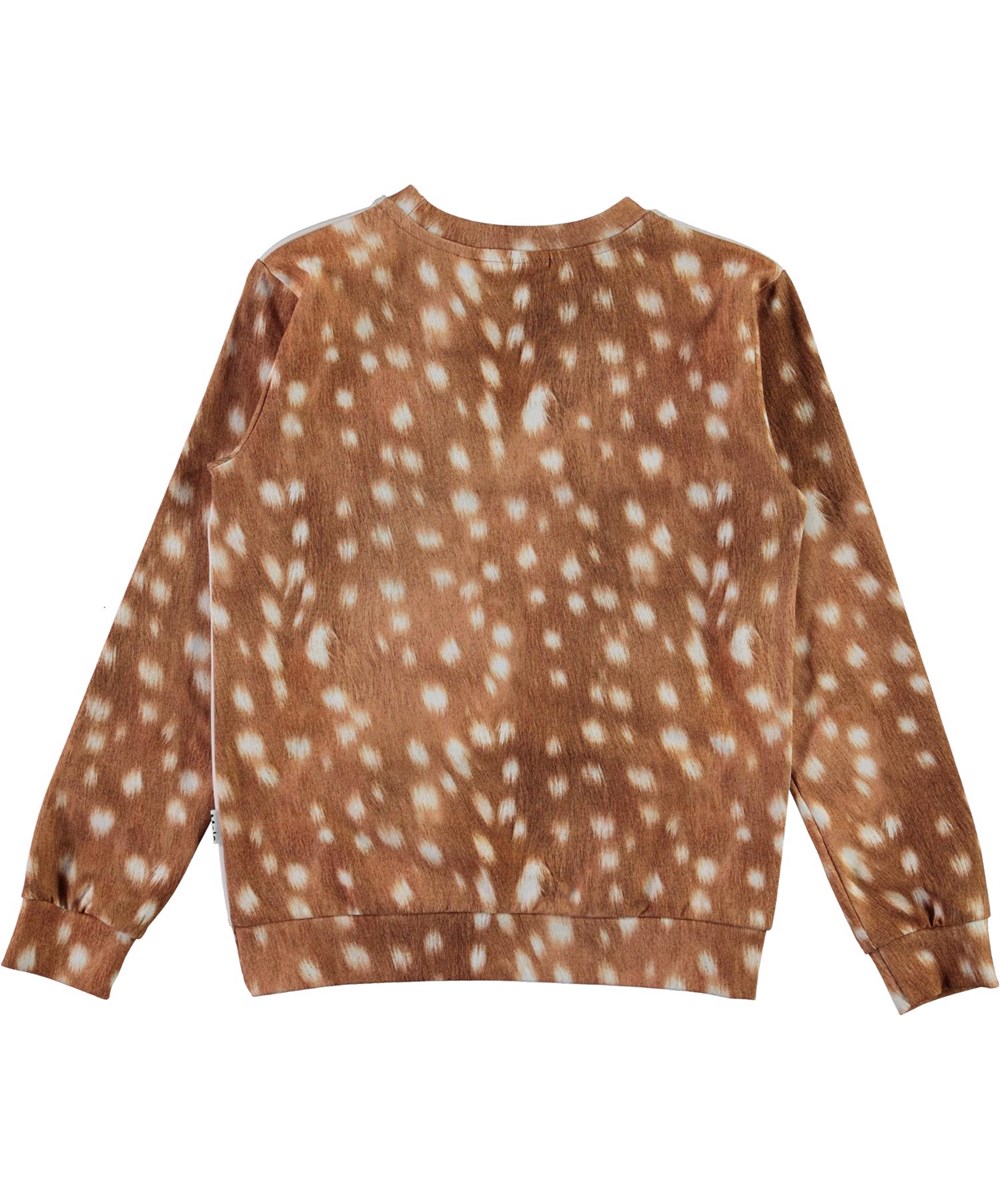 Regine - Fawn And Birds - Brown organic top with white spots and deer  