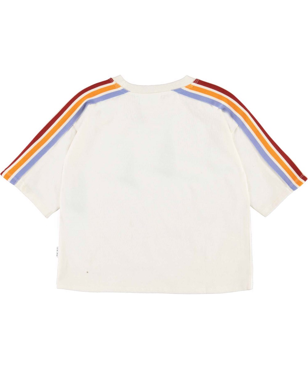 Reinette - Pearled Ivory - White organic t-shirt with stripes on the sleeves 