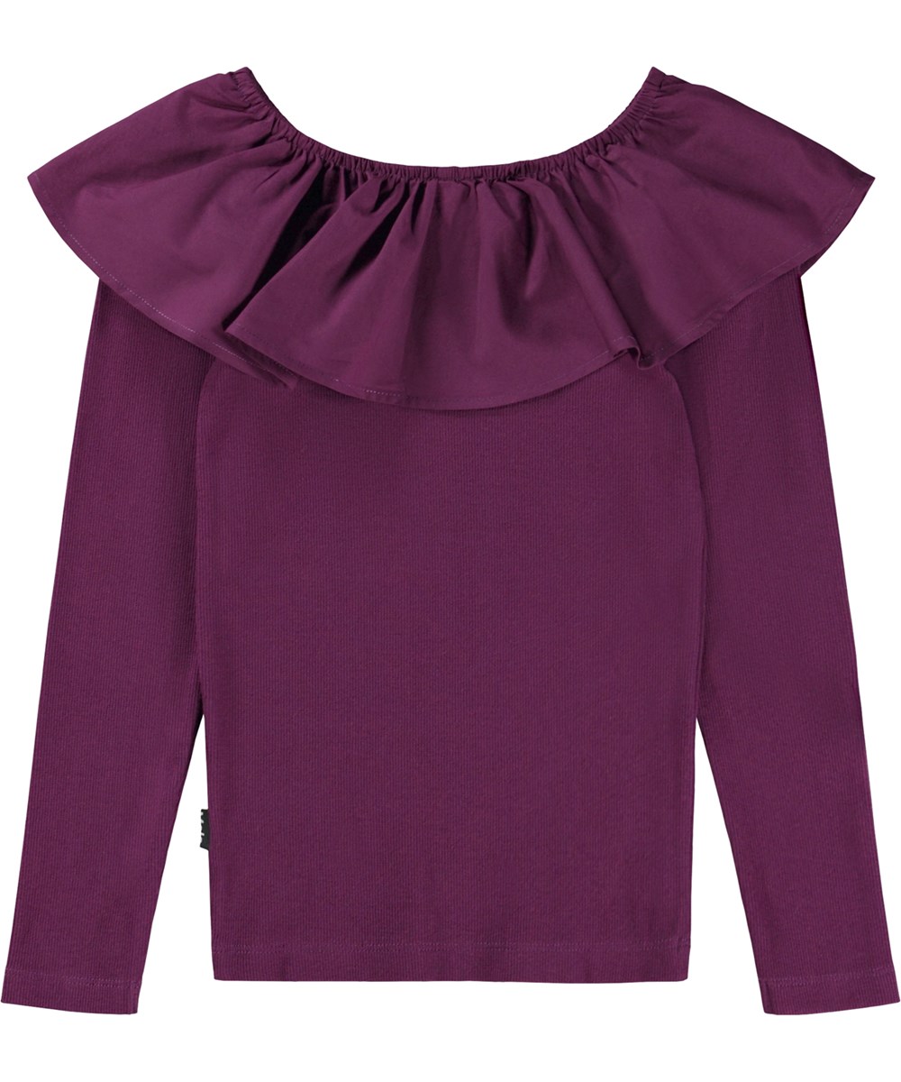 Renate - Purple Shadow - Purple long sleeve organic top with poplin collar