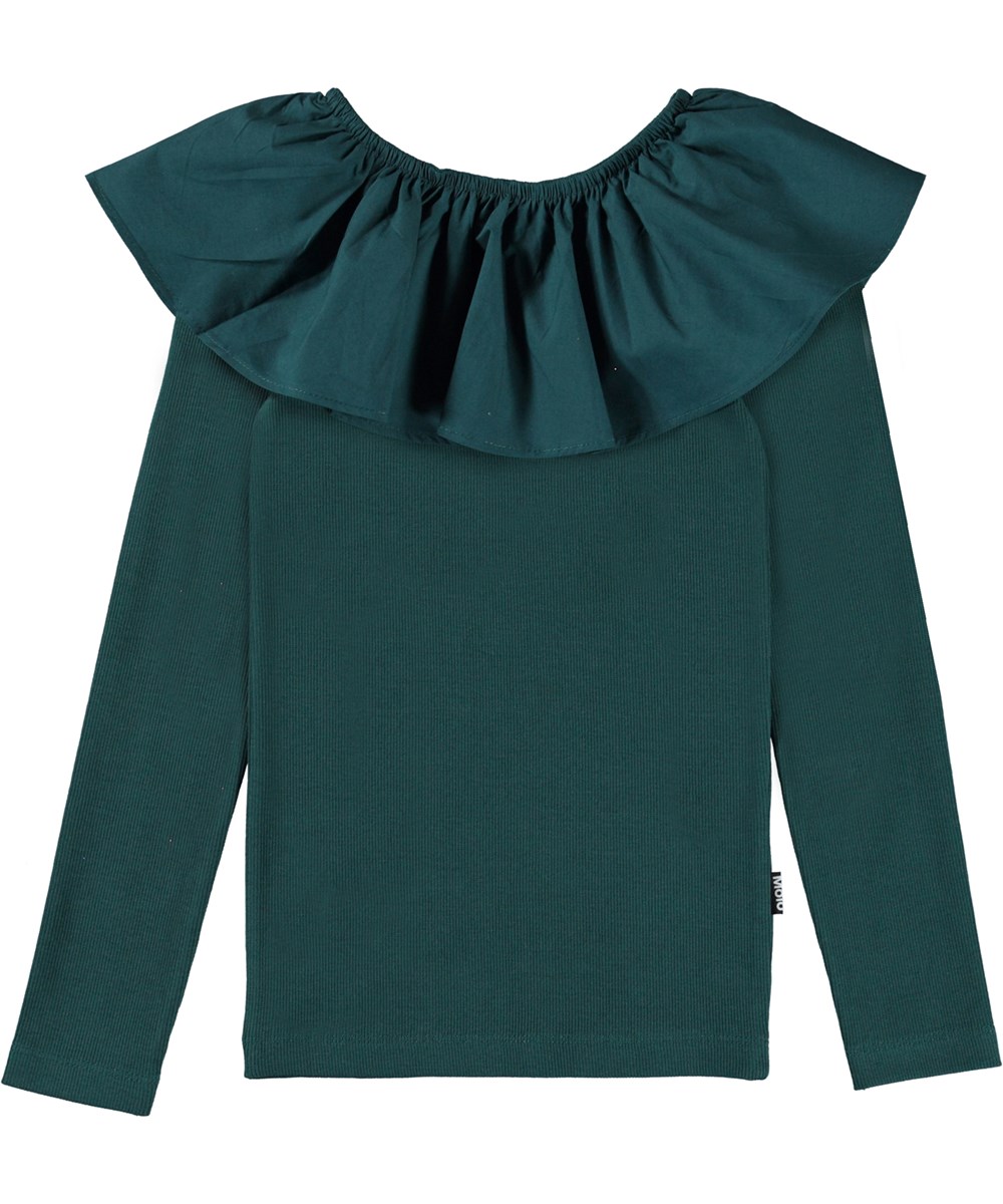 Renate - Wilderness - Dark green top with a ruffle collar 